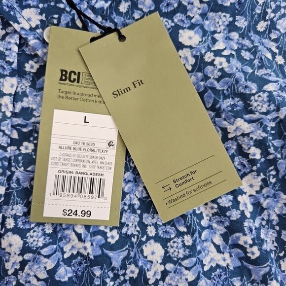 Blue Floral Shirt Men's L Slim Fit Long Sleeve Button-Down NEW Goodfellow NWT - Picture 7 of 15